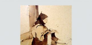 Nicolae Tonitza, ”Portret de bătrână”, sepia laviu pe hârtie ocru caşerată de carton, Muzeul de Artă Tulcea