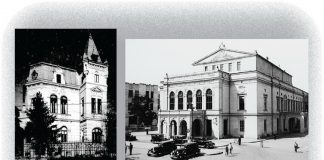 Leviathan.ro Clădirea Radio România, distrusă în 1944 (stânga). Teatrul Național din București (1852 - 1944)