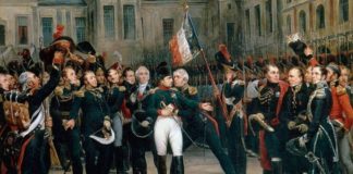 Cuvintele de adio ale lui Napoleon către Garda Imperială, în curtea castelului de la Fontainebleau