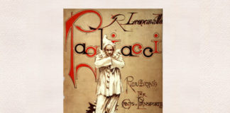 Coperta ediției princeps a operei „Pagliacci” (reducția pentru pian), E. Sonzogno, Milano, 1892