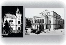 Leviathan.ro Clădirea Radio România, distrusă în 1944 (stânga). Teatrul Național din București (1852 - 1944)