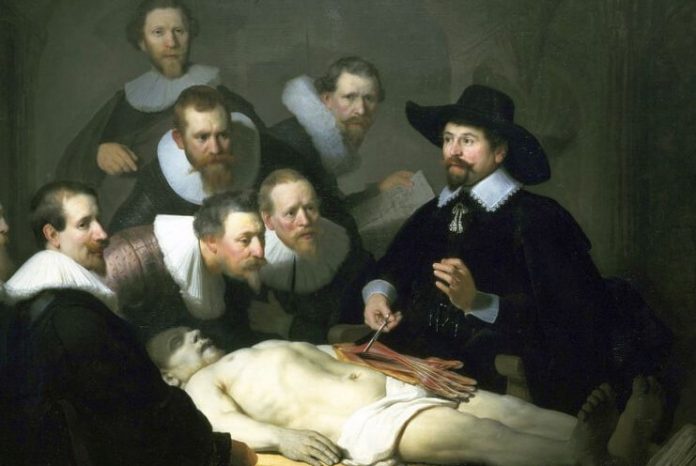 Rembrandt, ”Lecția de anatomie a doctorului Nicolaes Tulp”, Muzeul Mauritshuis, Haga
