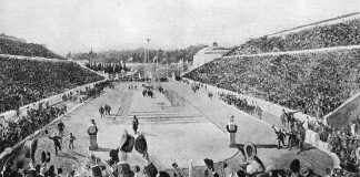 Sosirea în proba de maraton pe Stadionul Panathinaikos din Atena, 1896