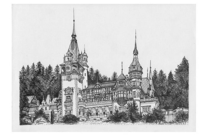 Castelul Peleș, Sinaia, desen de Bogdan Calciu