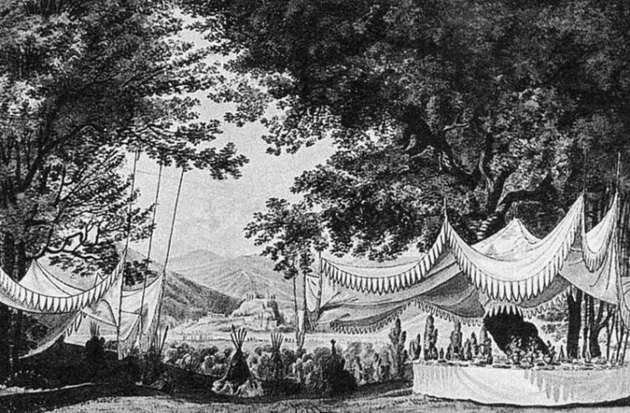 Desen de Carl Wilhelm Gropius pentru actul al III-lea al operei 'Der Freischütz' de Weber, 1821