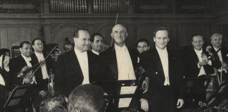 George Georgescu, Yehudi Menuhin, David Oistrah la editia din 1958 a Festivalului Internațional ”George Enescu”. Sursa foto Muzeul National George Enescu