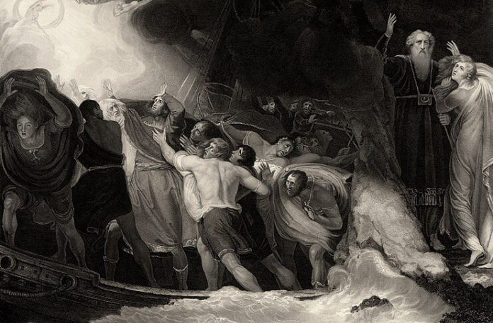 Ilustrație la actul I din ”Furtuna”, gravură de Benjamin Smith după tabloul lui George Romney, 1797 Ilustrație la actul I din ”Furtuna”, gravură de Benjamin Smith după tabloul lui George Romney, 1797