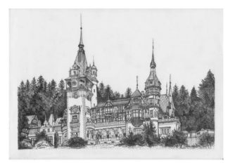 Inaugurarea Castelului Peleș din Sinaia Castelul Peleș, desen de Bogdan Calciu