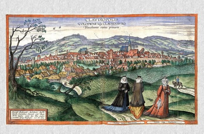 Gravură a Clujului realizată de flamandul Joris Hoefnagel în 1617