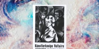 Posterul deschiderii Cabaretului Voltaire, 5 februarie 1916, Zürich, litografie de Marcel Slodki