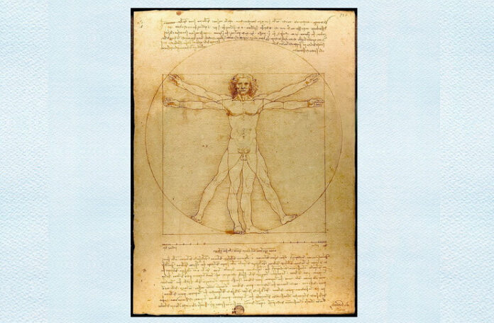 Leonardo da Vinci, „Omul vitruvian”, cerneală de peniță argintie lustruită pe hârtie, c. 1490, Gallerie dell'Accademia, Veneția Leonardo da Vinci, „Omul vitruvian”, cerneală de peniță argintie lustruită pe hârtie, c. 1490, Gallerie dell'Accademia, Veneția