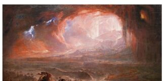 Distrugerea orașelor Pompei și Herculanum de John Martin (c. 1821)