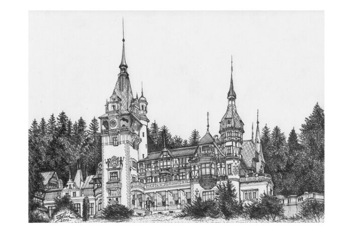 Castelul Peleș, desen de Bogdan Calciu, 2014