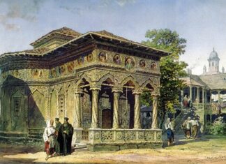 Finalizarea construcţiei Bisericii Stavropoleos din Bucureşti (30 octombrie 1724) Biserica Stavropoleos în 1868, acuarelă de Amedeo Preziosi