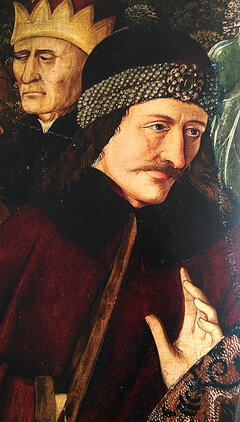 Vlad Țepeș într-un tablou reprezentând patimile lui Isus (detaliu, 1460), biserica Maria am Gestade, Viena