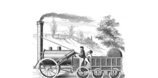 Prima cale ferată din lume pentru transport de călători Locomotiva The Rocket, 1829