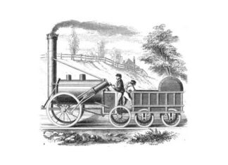 Prima cale ferată din lume pentru transport de călători Locomotiva The Rocket, 1829
