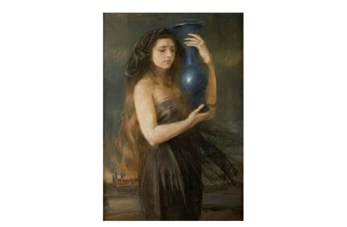 Teodor Axentowicz, pictor polonez (13 mai 1859, Brașov–26 august 1938, Cracovia), „Femeia cu ulcior (Tristețe)”, pastel, c. 1904