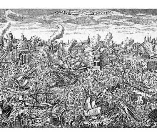 Lisabona, cutremurul din 1 noiembrie 1755, gravură de autor necunoscut (1)