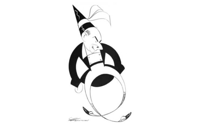 Caricatură de Irving Hoffman (1909–1968) din ”Theatre Magazine”, vol. 49, februarie 1929, p. 34