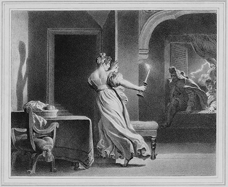 Alexandre-Évariste Fragonard (1780–1850), pictor și sculptor francez, Scena furtunii din Bărbierul din Sevilla de Rossini, litografie de Lemercier (Paris), 1830/French painter and sculptor, Storm scene from Rossini's The Barber of Seville, lithograph by Lemercier (Paris), 1830
