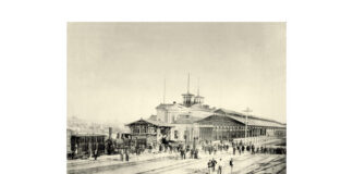 Gara de Nord la scurt timp după inaugurare. Fotografie realizată în 1873 de Carol Popp de Szathmári