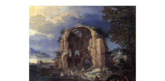 „Regăsire și pierdere” de Ionuț Cristache Jan Brueghel cel Bătrân, „Peisaj de coastă cu pescari și ruinele Templului Minervei Medica”, ulei pe cupru, între 1610 și 1625