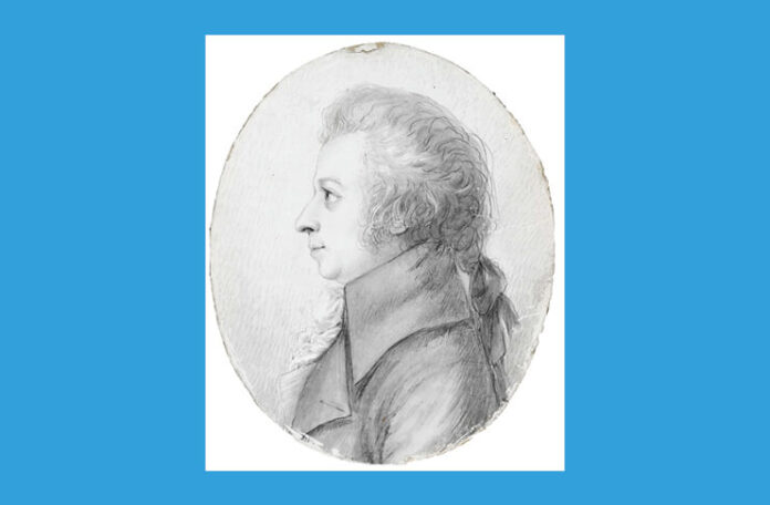 Mozart, desen în argint (silverpoint), realizat de Dora Stock, cu ocazia vizitei compozitorului la Dresda, aprilie 1789