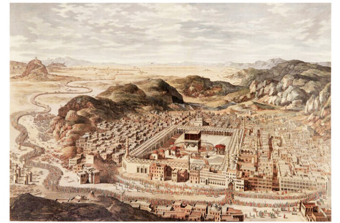 Mecca, gravură colorată de Pierre-Gabriel Berthault după un desen de Louis-Nicolas de Lespinasse, 1787