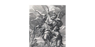 „Băiat cu un înger păzitor care arată spre cer”, gravură de Pietro Aquila (c. 1630–1692) după Carlo Maratti. Licență: Creative Commons