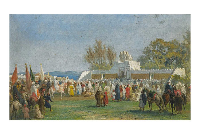 Victor Eeckhout (1821–1879), pictor belgian, „Sosirea pașalelor la tangier, Maroc, pentru Sărbătoarea Sacrificiului”, înainte de 1879