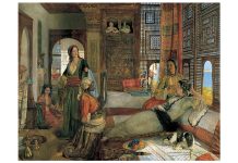 „Poezii de serai” (1) de Urfet Șachir, versiune în limba engleză de Diana Anton John Frederick Lewis (1804–1876), pictor englez, „Haremul”, 1876