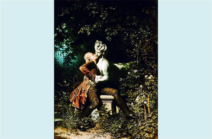 Heinrich Lossow (1843–1897), pictor german, „Sfinxul și Poetul” (după Heinrich Heine), 1868